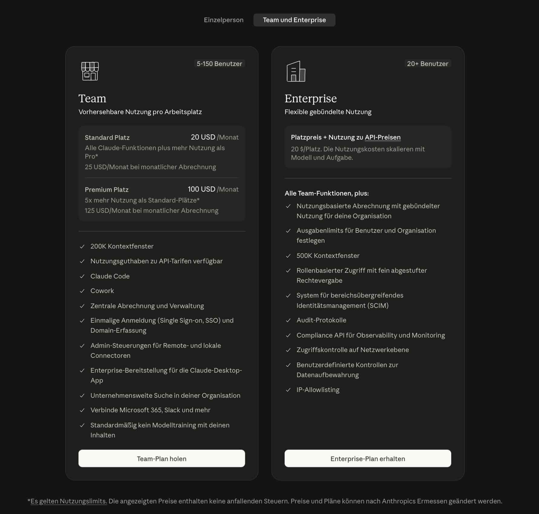 Claude Enterprise / Commercial Plans (© claude.ai)