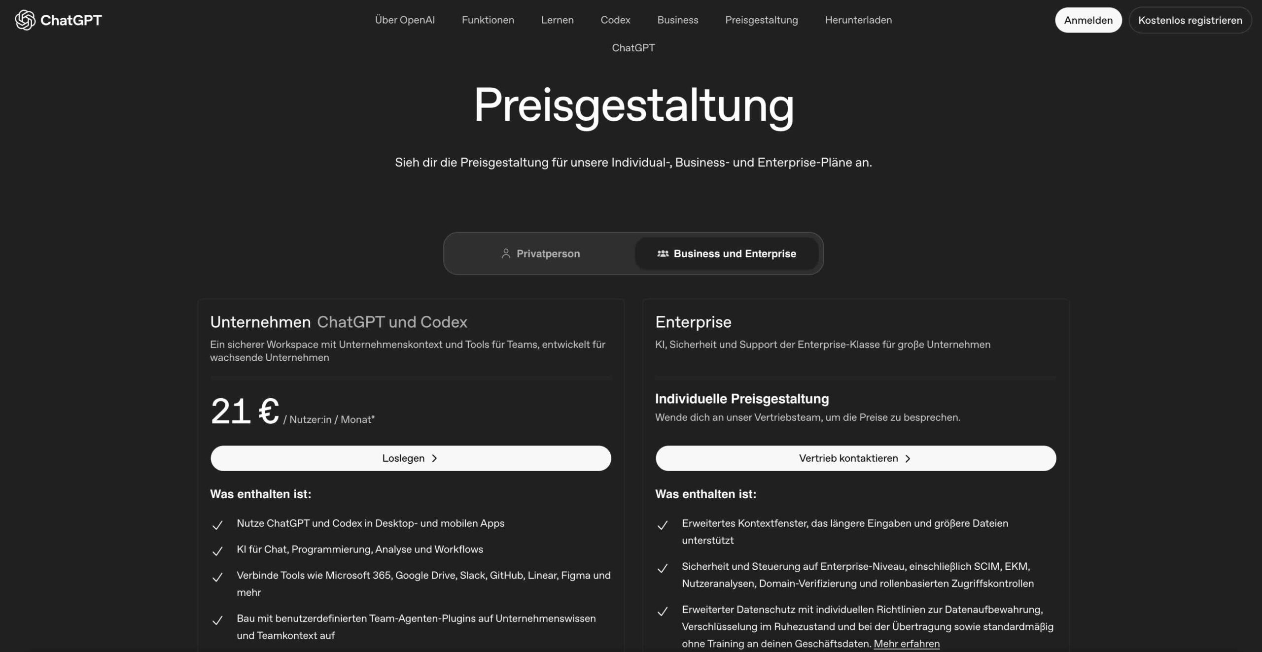 Enterprise Pläne von ChatGPT für Unternehmen